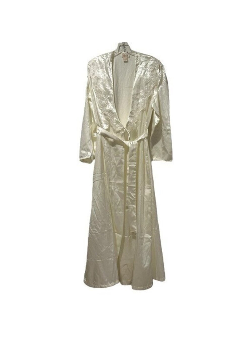 Vintage Ilise Stevens L Robe Full Length Cream Ivory Satin Lace Cottagecore